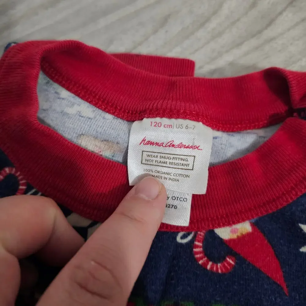 Hanna Andersson Pajama Set Christmas Gnome Long Sleeve Blue Red Boys 6-7